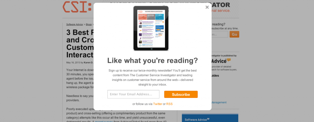 CSI full screen popup